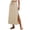 Beige, variant on Women's Cotton Linen Skirt Pleated Split Solid Color Maxi Skirt Elastic High Waist Drawstring Skirt