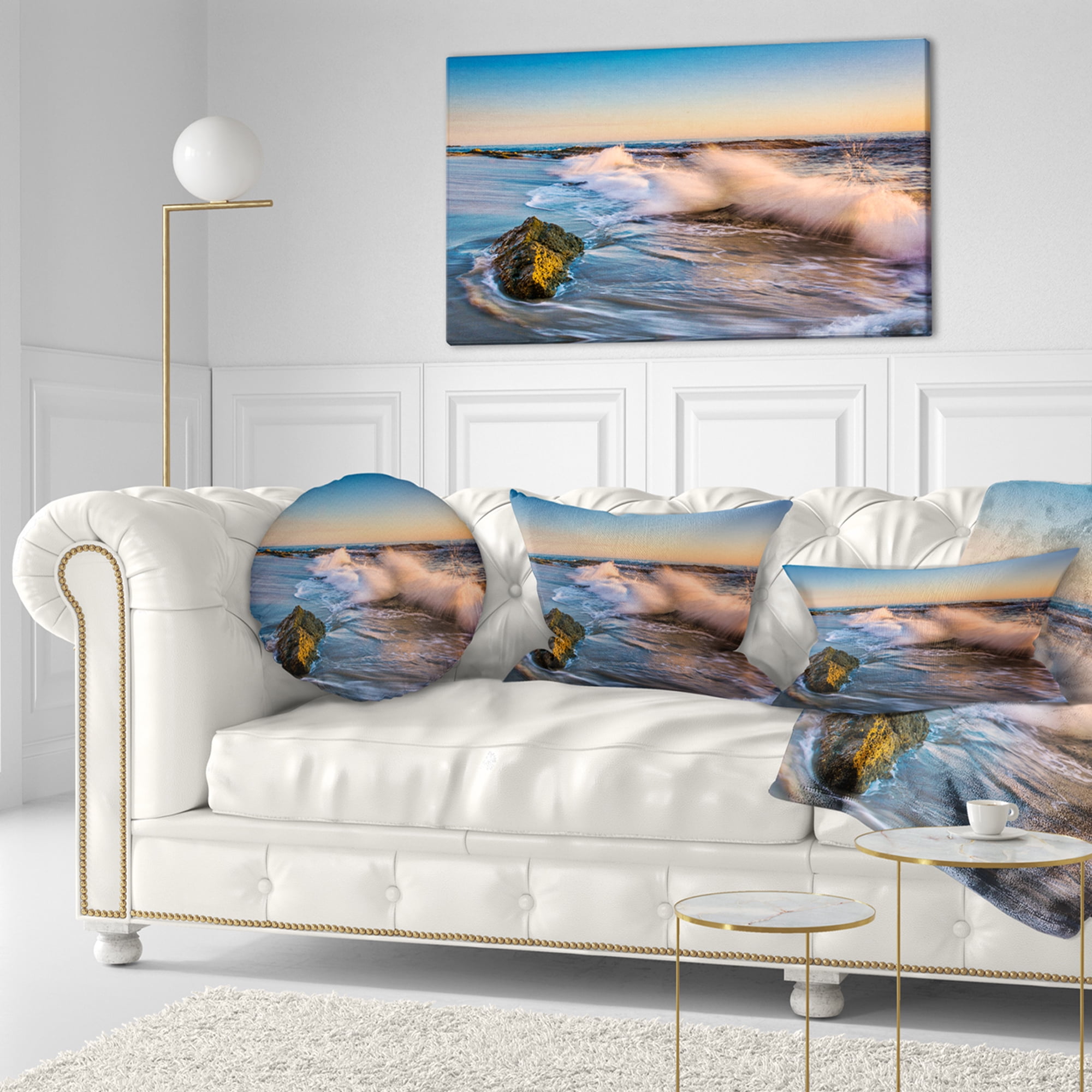 Designart 12" x 20" Multi-color Sea Shore Polyester Throw Pillow