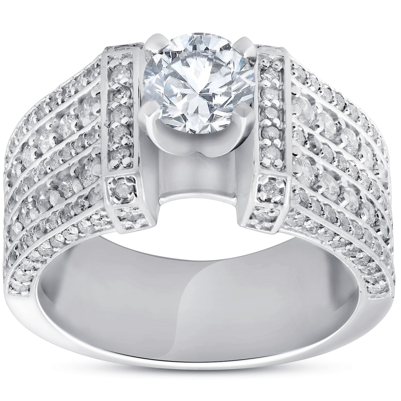 14K White Gold Plated 3.00 Ct Round Cut Simulated Diamond Solitaire Multi Row Wedding Bridal Ring Set