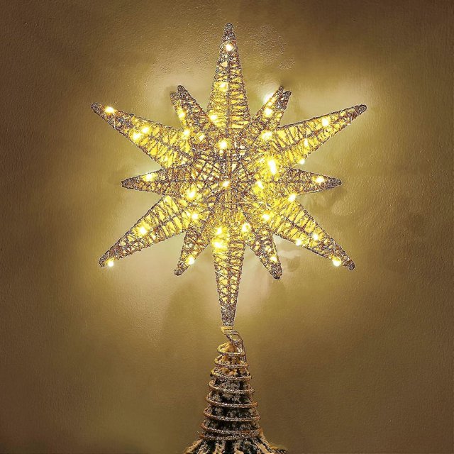 Christmas Star Tree Topper. Battery Powered 3d Star Decorative Tree Ornament With White Light Bright Star Lighting With Springy Base For Holiday Tradi
