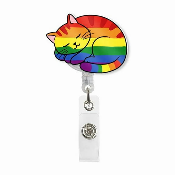 TiniDecor Rainbow Cat Badge Reel, Retractable ID Holder, Cute Pride Gift for Nurse, Student