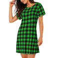 thumbnail image 2 of Vsdgher Chemise de Nuit à Carreaux Buffalo Vert Noir Motif Manches Courtes Col Rond Mignonne Robe de Nuit Confortable, 2 of 6