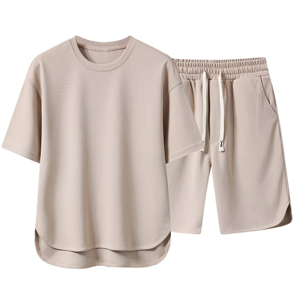 Dxzfnsa Men's Big and Tall Shorts Sets Lightweight Round Neck Short Sleeve Tops and Track Shorts Summer Mens Casual Solid Color 2 Piece Outfits