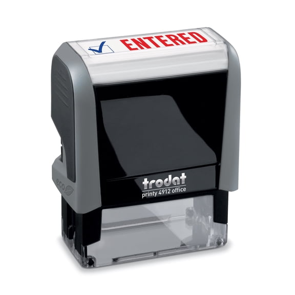 Trodat Stamp 4912 Office Printy with English Text ENTERED – Self Inking, Red and Blue Ink, Impression Size 3/4" x 1-7/8"