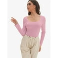 thumbnail image 3 of Womens Long Sleeve Scoop Neck Ribbed Knit Fitted Casual Tops Tee Slim Basic Shirts, 3 of 6