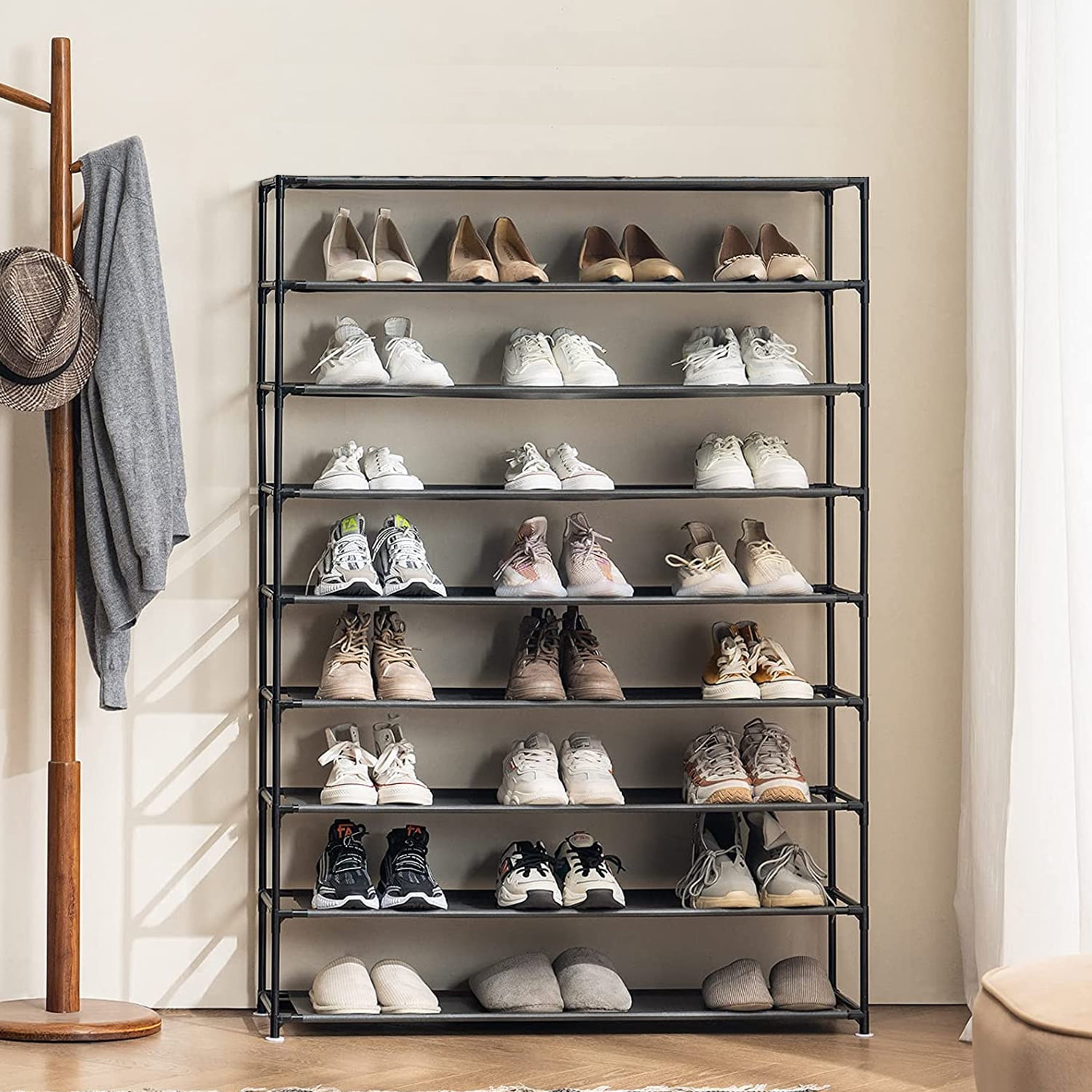  LVNIUS Large Tall Shoe Rack With Covers Shoes Closet 9-Tier  40-46 Pairs, Sneaker Organizer Cabinet Closed Shoe Shelves Shoe Stand Holder  For Garage Bedroom,Zapateras, 50 Pares : Home & Kitchen