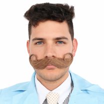 HPO Adult Men's Imperial Twisted Mustache & Sideburn Brown Color Cosplay Facial Costume Accessories