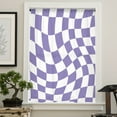 thumbnail image 4 of Purple White Checkered Semi Sheer Curtains Drapes for Living Room, Bedroom, French Doors Window 45 Inches Long, Modern Irregular Geometric Rod Pocket Chiffon Curtain Drapery Voile Draperies Panel, 4 of 6