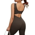 thumbnail image 3 of INSPIRE CHIC Women's Hollow Back Bodysuit One Piece Body Full Suit Long Pants Leggings Workout Fitness Catsuit XS Brown, 3 of 5