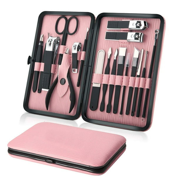 Juego de manicura Kit profesional de cortaúñas Herramientas de cuidado de pedicura - Kit de aseo para mujeres de acero inoxidable 18 piezas para viajes o hogar (rosa) Zhivalor Accesorios para Manicure y Pedicure