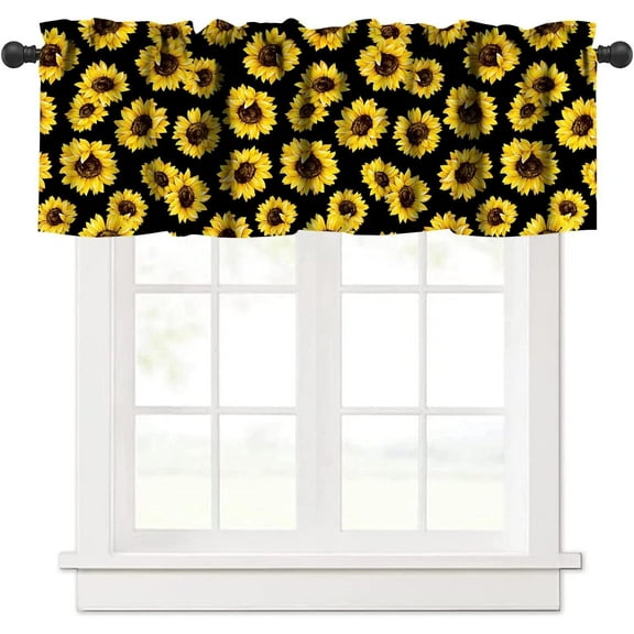 Sunflower Valance for Window Spring Summer Floral Window Toppers Curtain Valance Rod Pocket Yellow Black Flowers Window Treatment for Kitchen Living Room Bedroom Farmhouse 1 Panel 52 W x 18 L