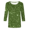thumbnail image 3 of Sakmal Summer Tops for Women 3/4 Sleeve Green Floral Crew Neck T-Shirts Ladies Shirts Clearance $5, 3 of 4