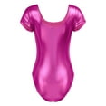 thumbnail image 6 of Yartina Women's Ballet Dance Gymnastic Leotard Shinny Metallic Leather Short Sleeve Bodysuit Gym Wear Rose 3XL, 6 of 7