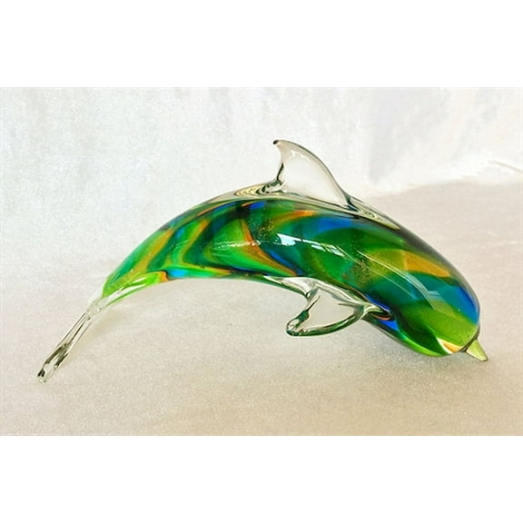 Multi Color Patterned Hand Blown Glass Dolphin Figurine