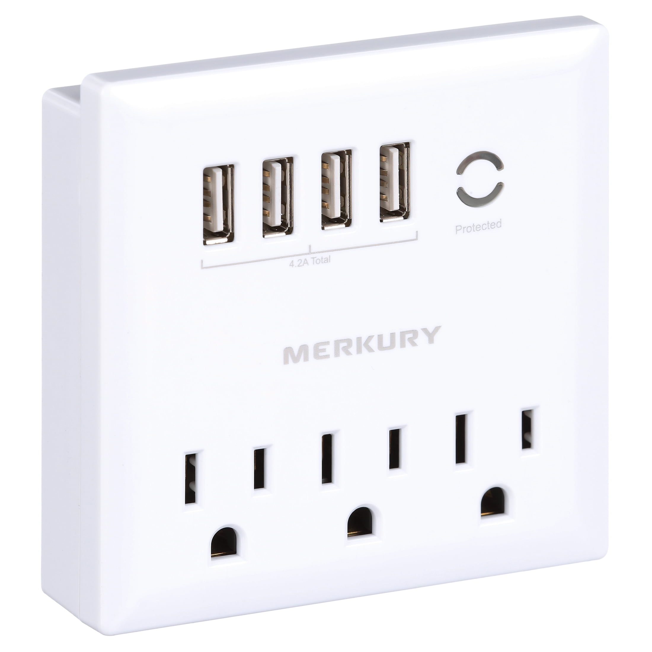 (3 pack) Merkury Innovations Surge Protector 4.2A USB Wall Charger, 3-Outlet Extender, 4 USB Ports and Phone Stand - White