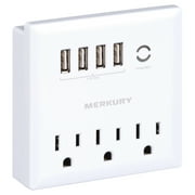 Merkury Innovations Surge Protector 4.2A USB Wall Charger, 3-Outlet Extender, 4 USB Ports and Phone Stand - White