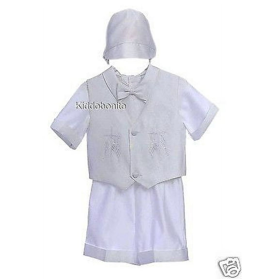 New Baby Boy Christening Baptism Church Formal Vest Shorts White sz S-4T (0-4yr)