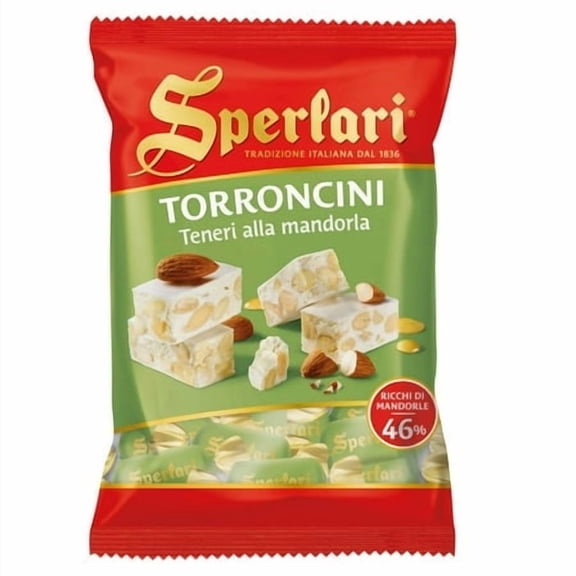Sperlari Torrone Traditional Italian Candy - Gourmet Soft Nougat With Crunchy Sliced Almonds & Honey - Travel Size Imported European Bagged Candy Individually Wrapped - 117 gr / 4.12 oz (Pack of 1)