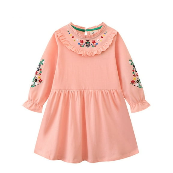 Esaierr Toddler Girls Princess Dress Baby Kids Doll collar Long Sleeve Embroidery Dress Spring Autumn Outwear for 2-7Y Party Dress