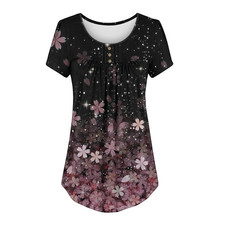 

Simplmasygenix Women Tops Summer Clearance Women s Shirt Tees Short Sleeve Round Neck T Shirt Floral Print T-shirt Tops Blouse Gift For Women