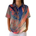 thumbnail image 2 of Womens Polo Shirts Summer Waffle Knit Retro Texture Gradient Print Golf Shirts for Women Button Collared Short Sleeve Going Out Blouse Gray XXL, 2 of 5