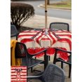 thumbnail image 5 of Outdoor Tablecloth with Umbrella Hole for Patio/Picnic/Party/Camping, Thin Red Lines Waterproof Table Cloth Square Cover Washable, Patriotic Bow Vintage Distressed Striped (60"x 60"), 5 of 9