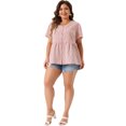 thumbnail image 3 of DARING DIVA Women's Plus Floral V Neck Short Sleeve Peplum Top 1X Pink, 3 of 6