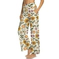 thumbnail image 4 of SCRAWLGOD Sunflower Daisy Print Beige Women Stretchy Wide Leg Pants Soft Elastic High Waisted Lace-Up Casual Palazzo Pants Soft Loose Fit Fashion Trousers with Pockets, L, 4 of 7
