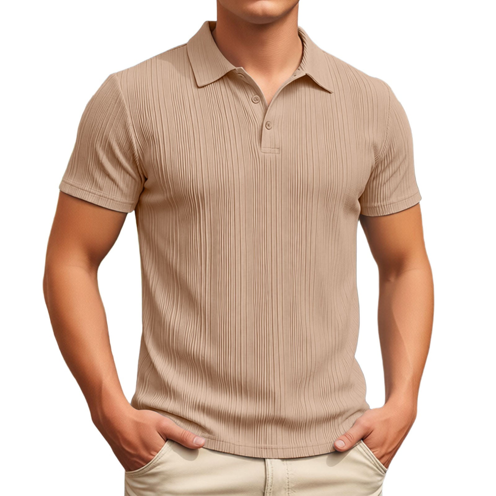 JIAYUE Mens Polo Shirts Summer Casual Breathable Short Sleeve Ribbed Solid Color Turndown Collar For Outdoor Business Leisure Comfortable Versatile Tops For Men