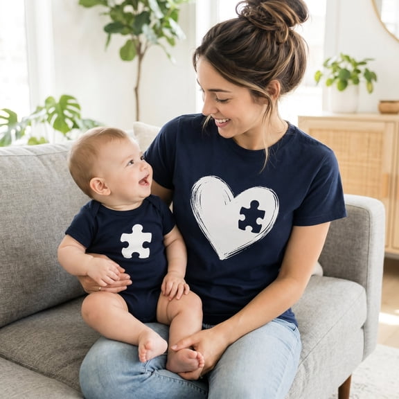 Mom and Baby Shirt, Puzzle Heart Matching Family Shirts, Cute Mama and Mini Outfit, Mother Child Gift, Birthday Gift for Mom and Baby