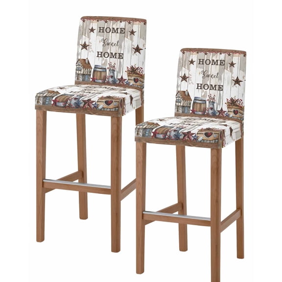 Farmhouse Bar Stool Covers Set of 2, Retro Country Star Berry Vintage Wood Grain Stretch Washable Bar Chair Covers with Backs, Removable Pub Counter Height Chair Cover for Kitchen Dining Room Cafe