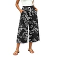 thumbnail image 4 of Edvintorg Women's Capri Pants Floral Printed Elastic Waisted Loose Casual Wide Leg Cropped Capris with Pocket Womens Trendy Clothes Black XXL, 4 of 7