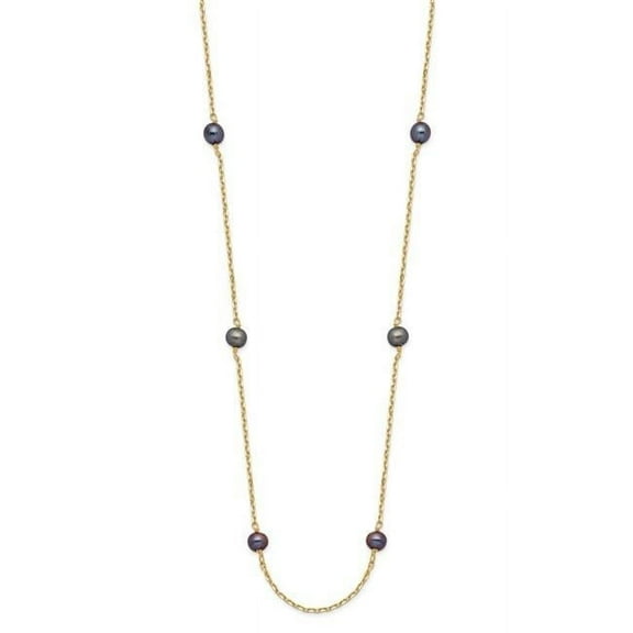 Primal Gold 14 Karat Yellow Gold 5-6mm Black Near Round Freshwater Cultured Pearl 9-station Necklace