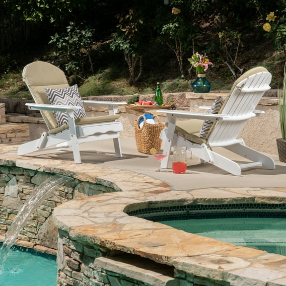 Morgan Outdoor Acacia Wood Adirondack Chairs with Cushions,White, Khaki