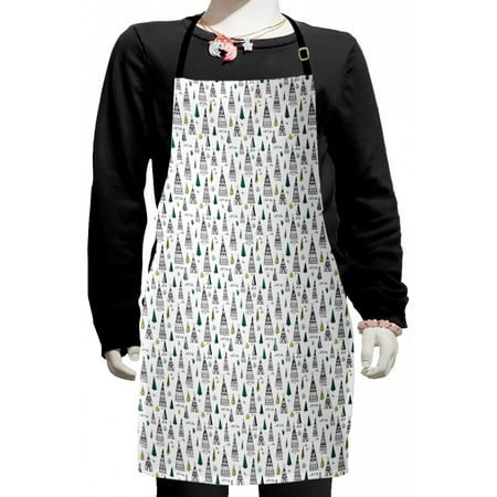 

Tribal Kids Apron Tribal Themed Pattern with Wigwam Tents and Trees Boys Girls Apron Bib with Adjustable Ties for Cooking Baking Painting Black Teal by Ambesonne