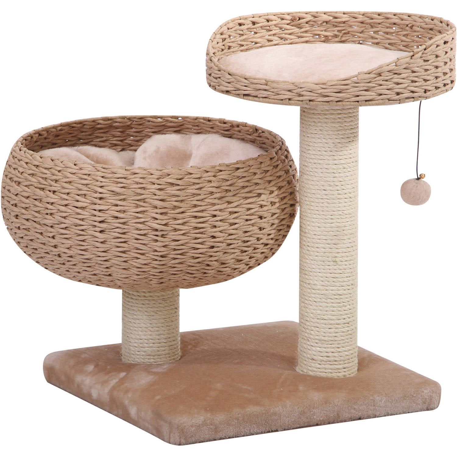Photo 1 of Petpals Group Cozy Paper Rope Perch with Bowl Lounge With Plush Fleece Pillow and Duel Sisal Posts