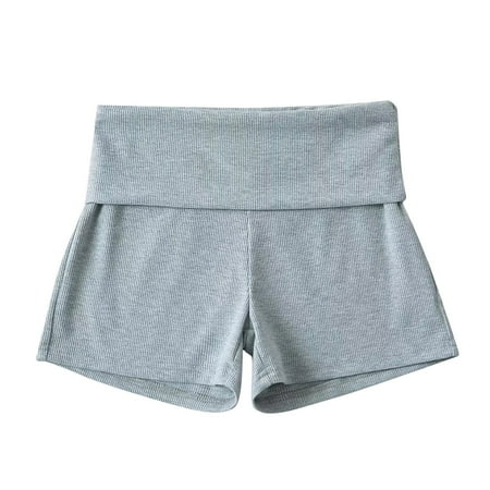MNCEKFOD Shorts For Women Soft Tummy Control Yoga Sexy Hot Pants Wrap Elastic Waist High Waisted Breathable Comfy Summer Casual Shorts Light Gray S
