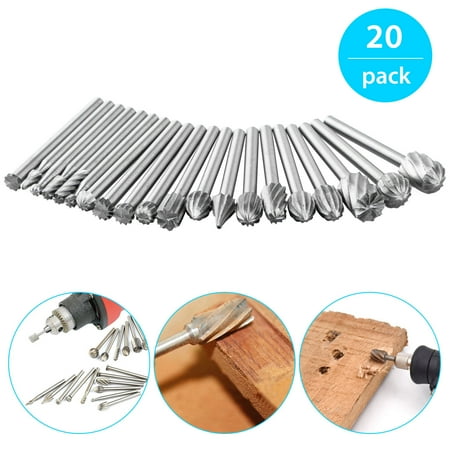 EEEKit HSS Wood Rotary File Cutter Kit Set 20Pcs, Precision High Speed Steel Wood Cutter Tools Carbide Rotary Burr Sets for Dremel & Rotary Tool-DIY (Best Dremel Bits For Wood Engraving)