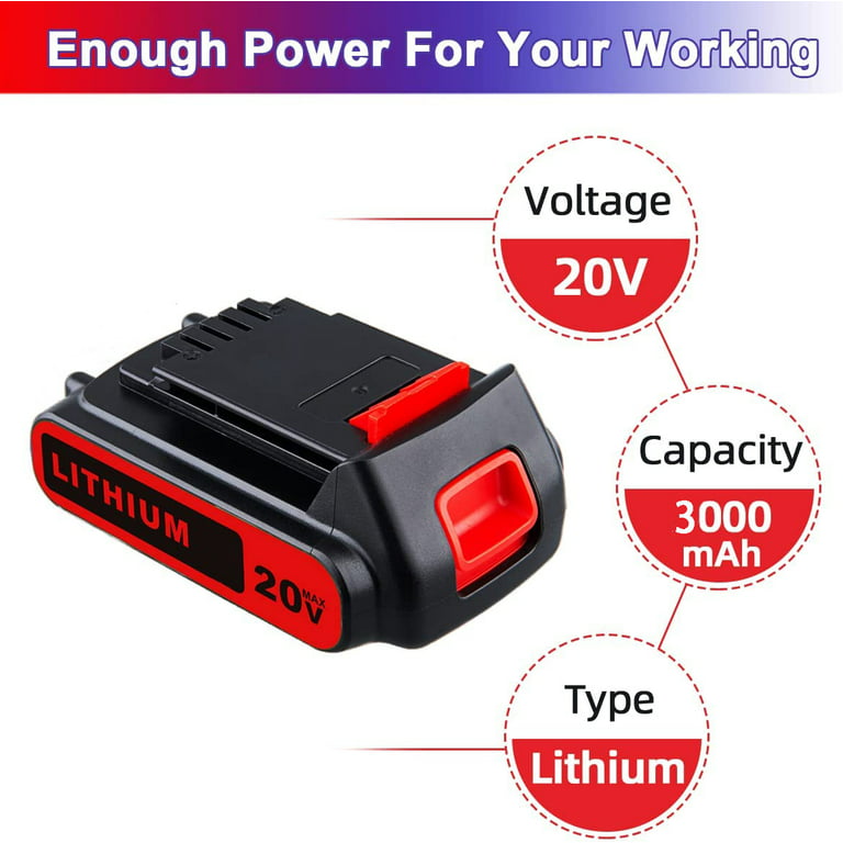 replacement For Black and Decker 20V 3.0Ah Lithium LBXR20 Battery