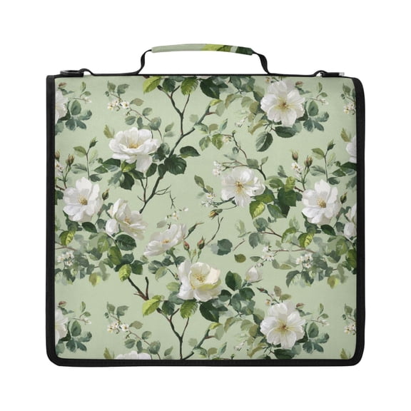 Zipper Binder with Shoulder Strap 2 inch 3 Ring Waterproof File Folder Organizer Bag 500 Sheet Delicate White Floral Pattern