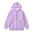 thumbnail image 3 of BXJX Girls Hoodies, Front Pockets Long Sleeve Warm Half Button Fall Pullover Sweatshirts Purple Size 8 T, 3 of 7