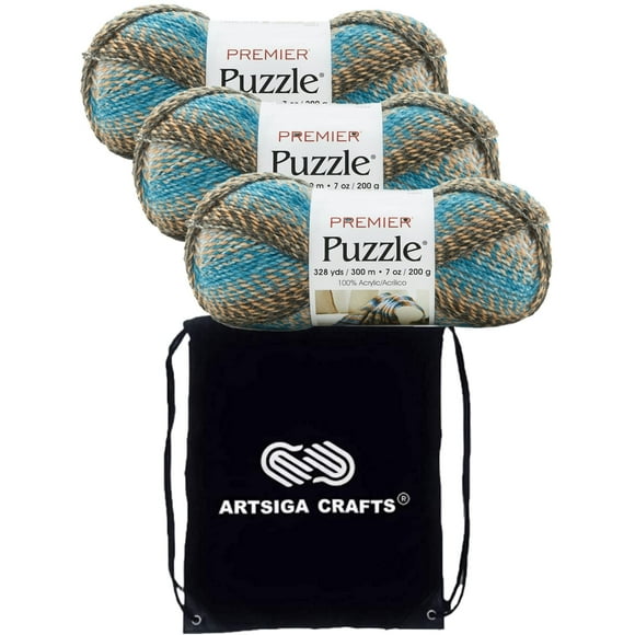 Premier Yarns Puzzle Jigsaw 1050-02 (3-Skeins - Same Dye Lot) Chunky Bulky #5 100% Acrylic Yarn for Crocheting and Knitting with Project Bag