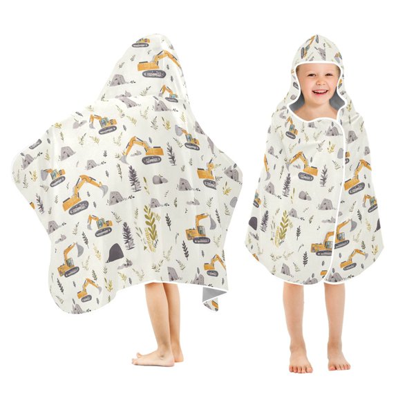 joogoo Cartoon Excavator Kids Hooded Beach Towel Baby Bath Towel 23.5"x50"