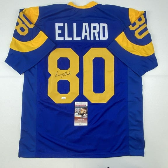 Autographed/Signed Henry Ellard Los Angeles LA Blue Football Jersey JSA COA
