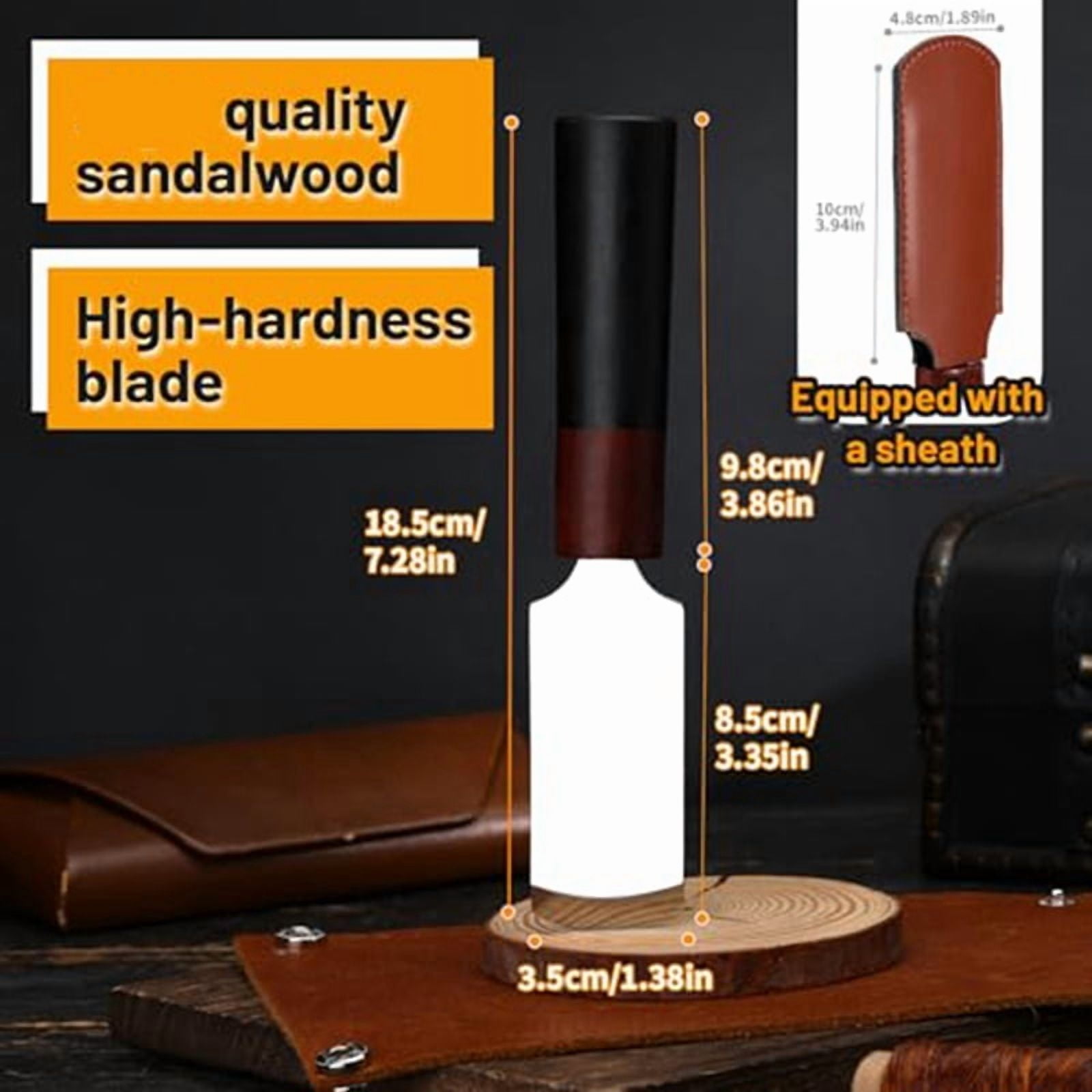 Leather Cutting Knife Leather Working Tools, Skiving Knife with Wooden Handle, Crafting Supplies Round