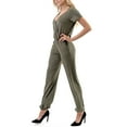 thumbnail image 3 of Fashionazzle Women's Sexy Deep V Neck Short Sleeve Waist Elastic Jumpsuit Romper with Pockets, 3 of 16