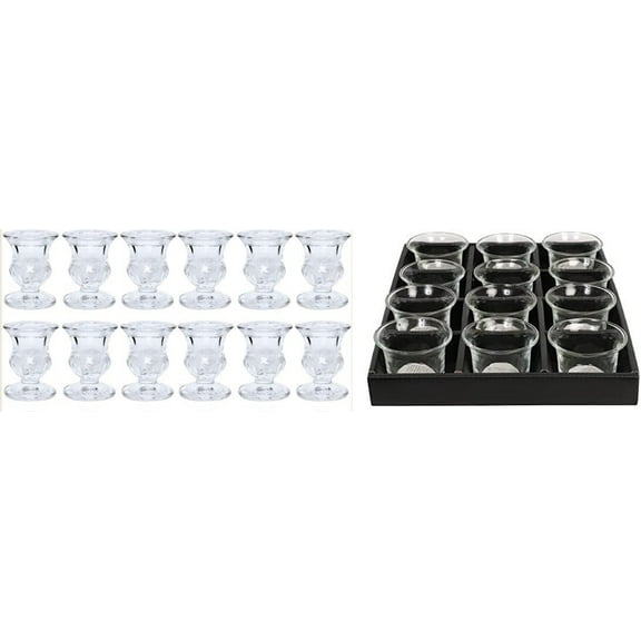 Hosley Set of 12 Glass Taper Candle Holders & Set of 12 Clear Glass Oyster Tea Lights