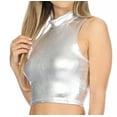 thumbnail image 3 of Sakkas Mariana Women's Party Liquid Shiny Metallic Stretch Sleeveless Tank Top - Silver - Large, 3 of 5
