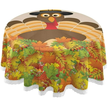 

Hyjoy Thanksgiving Day Tablecloth 60 in Happy Thanksgiving Turkey Party Lace Round Table Cloth Water Resistant Spill Proof Large Table Cover for Kitchen BBQ Hotel Dining Party Decoration
