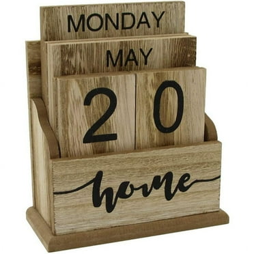 Wooden Flip Desk Blocks Calendar,Perpetual Plank/Table Calendar Display,for Home/Office Decoration,11.5X6.5X14.5CM,A
